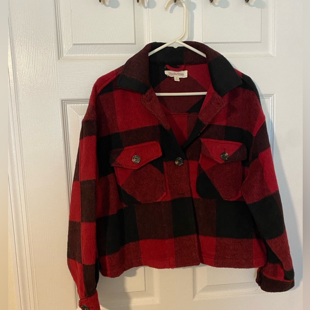 Anine Bing Bobbi Flannel Jacket in a red & black buffalo check plaid
